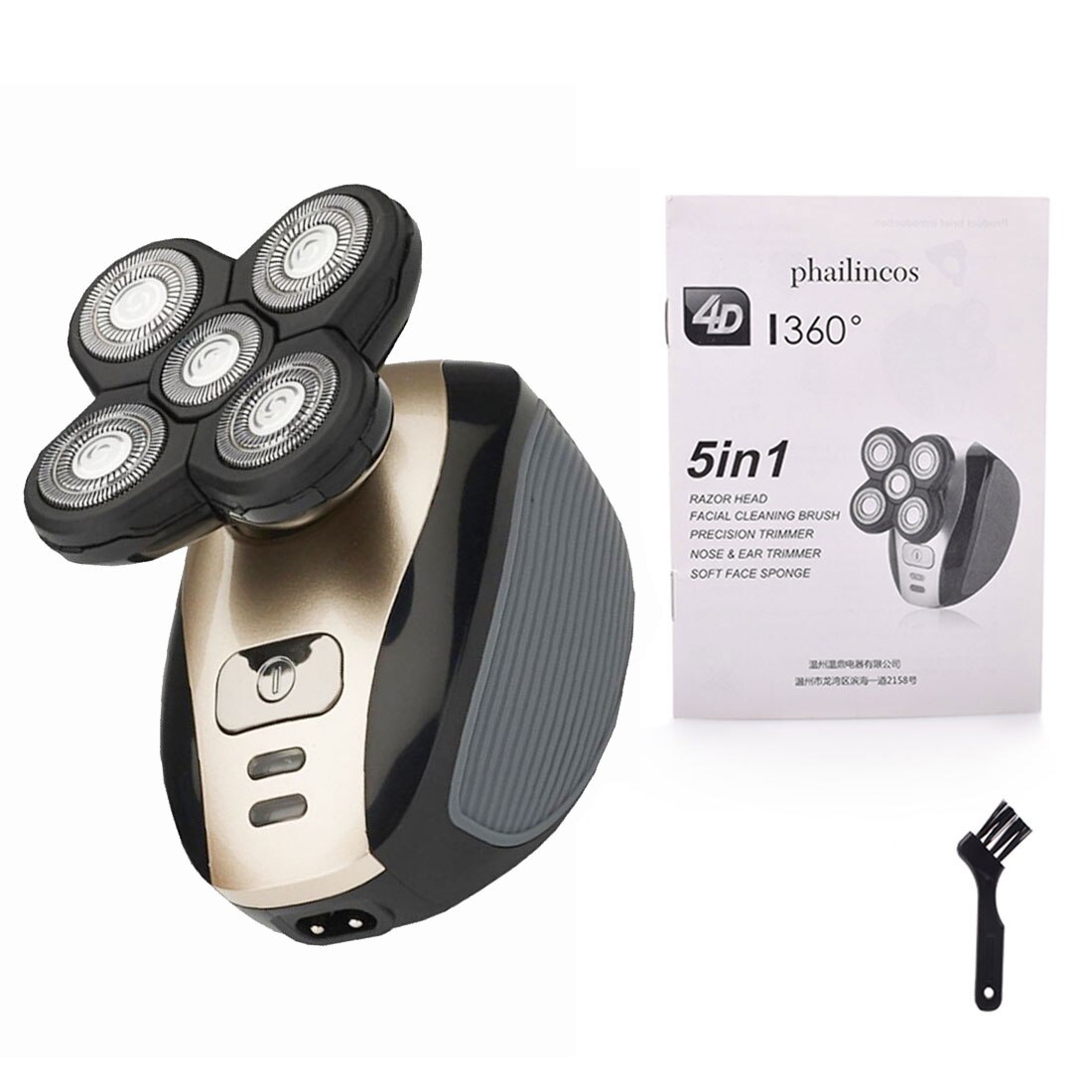 5 in1 4DMen's Rechargeable Bald Head Electric Shaver 5 Floating Heads Beard Nose Ear Hair Trimmer Razor Clipper Facial Brus: easy Set