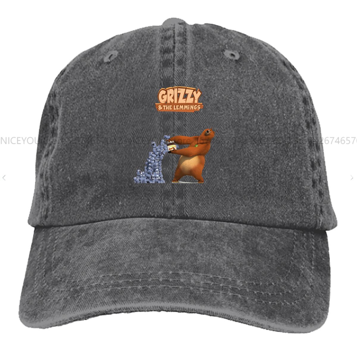 Vasket herre baseballkasket sjove trucker snapback kasketter farhat grizzly og lemmings golfkasket: Mørkegrå