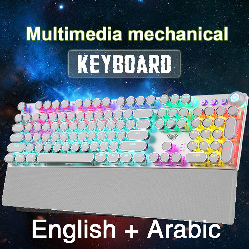 AULA Mechanical Keyboard Blue/ Black/Red/Brown Switch Gaming Keyboards for Tablet Desktop ADD Russian Spanish Korean Hebrew: Anti Gold / blue switch