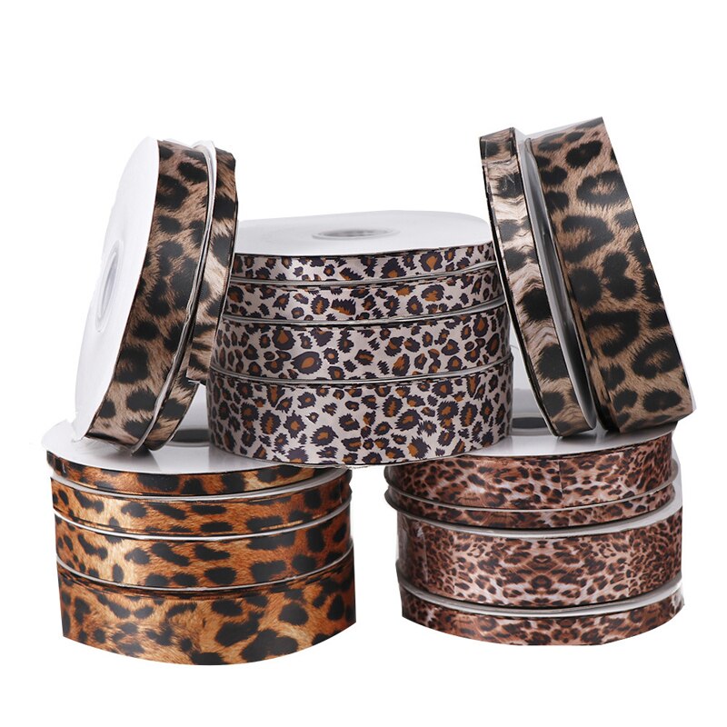 10Yards 10/15/25/40mm Leopard Print Printed Polyester Ribbons Transfer Printed Grosgrain Clothing DIY Handmade Materials