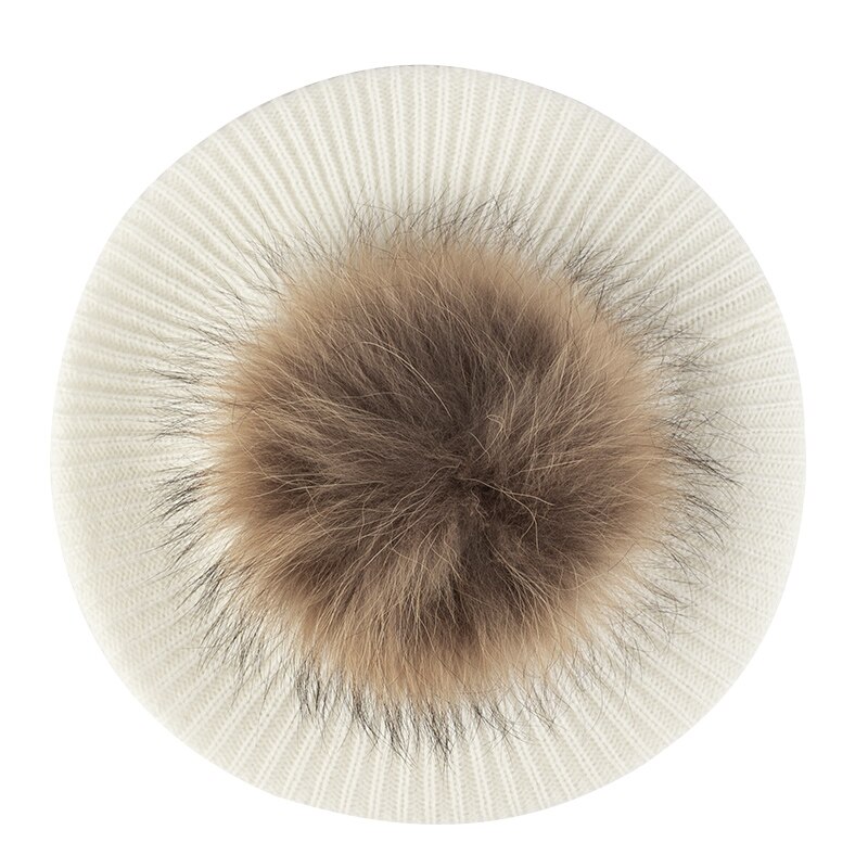 Vrouwen & # 39;s Gebreide Elegante Baretten Zacht Met Echte Pompom Vrouwelijke Kunstenaar Mode Retro Hoeden Dame Effen Kleur Franse Eenvoud Caps: Khaki