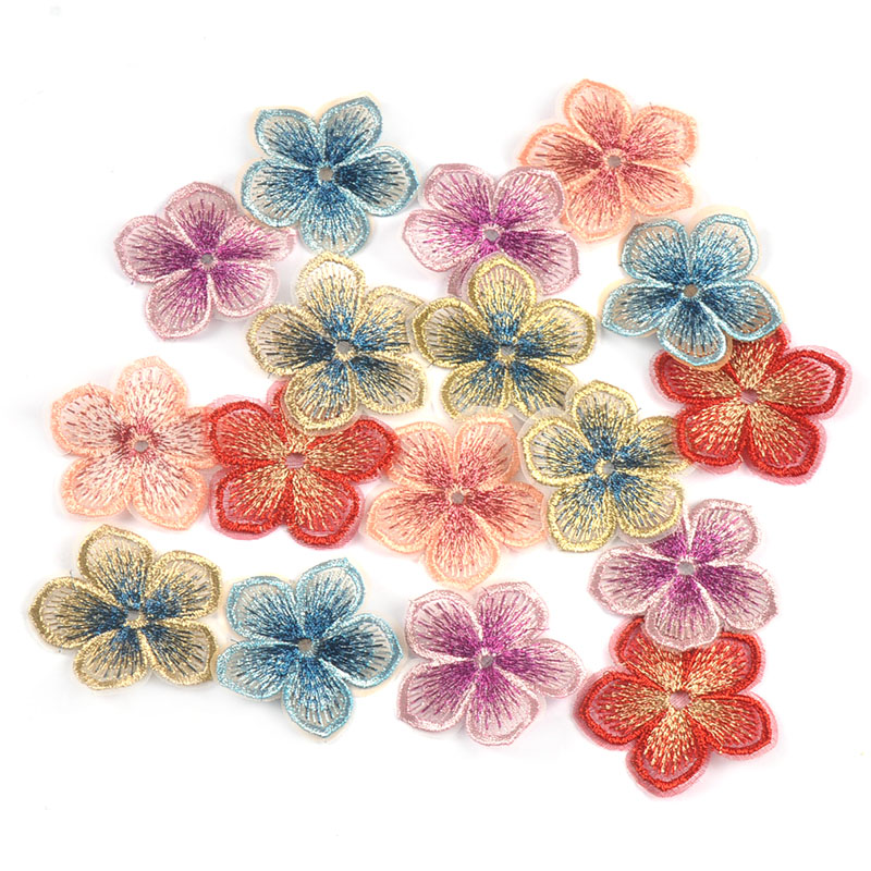 Parches de flores con borde de encaje, accesorios de costura de ropa, apliques bordados, manualidades DIY, suministros de decoración hechos a mano, 5 colores, 10 piezas, 4,5 cm