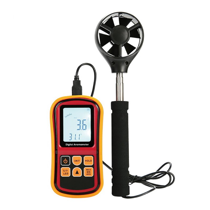 Handheld Digital Wind Speed Meter Anemometer Air Flow Velocity Tester Measuring Device with Backlight Temperature and Wind Chill: FS-01plus