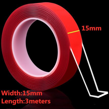 Transparante Magic Nano-Tape Wasbare Herbruikbare Dubbelzijdig Plakband Nano Traceless Sticker Verwijderbare Universele Schijven Lijm: red 15mm 3M