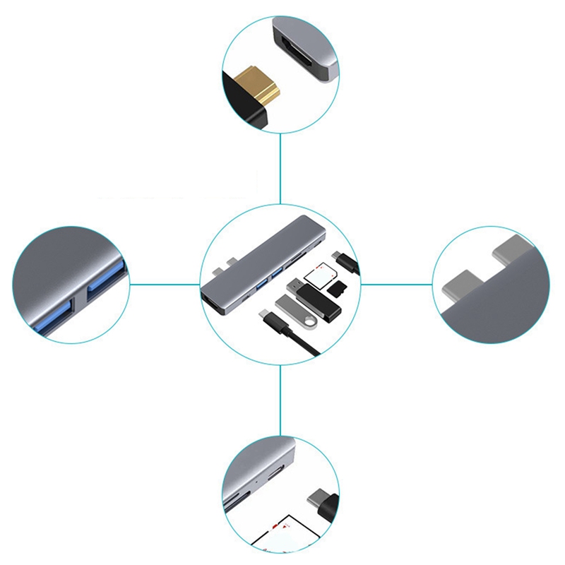 Usb 3.1 Type-C Hub Naar Hdmi-Compatibel 4K Thunderbolt 3 Adapter Usb C Hub Met Hub 3.0 Tf Sd Reader Slot Pd