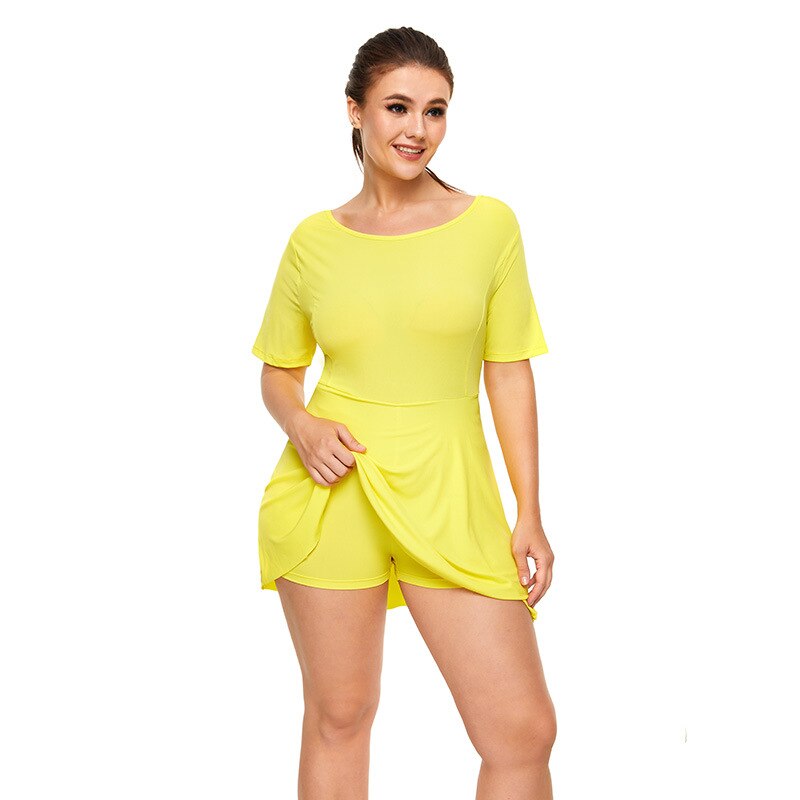 CUGOAO-vestido deportivo de gran tamaño para mujer, ropa deportiva con pantalones cortos, cuello redondo, bádminton, gimnasio, Fitness, talla grande 4XL: 0XL(L)