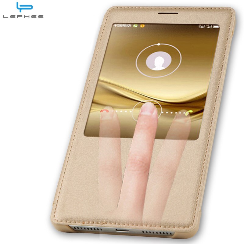 LEPHEE for Huawei Mate 8 9 Case Huawei Ascend Mate8 Cover GOLD Hard Back Cover Window Flip Leather Cases for Huawei Mate8 10