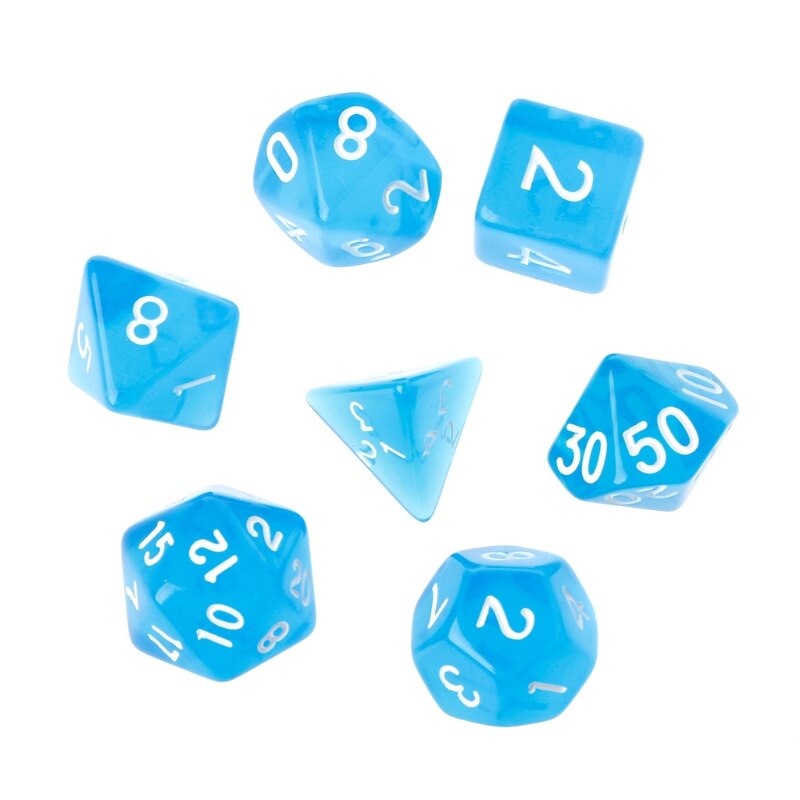 Dadi da gioco poliedrici trasparenti da 7 pezzi per Dragon Pathfinder D20 D12 2xD10 D8 D6 D4 Drop Ship: Blu
