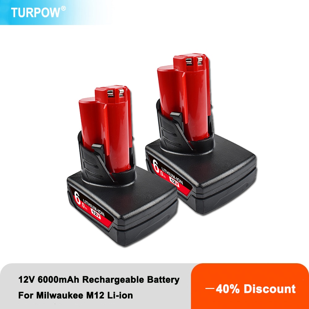 Turpow 12V 6000Mah Oplaadbare Batterij Voor Milwaukee M12 Xc Cordless Gereedschap 48-11-2402 48-11-2411 Batterijen 48-11-2401 MIL-12A-L