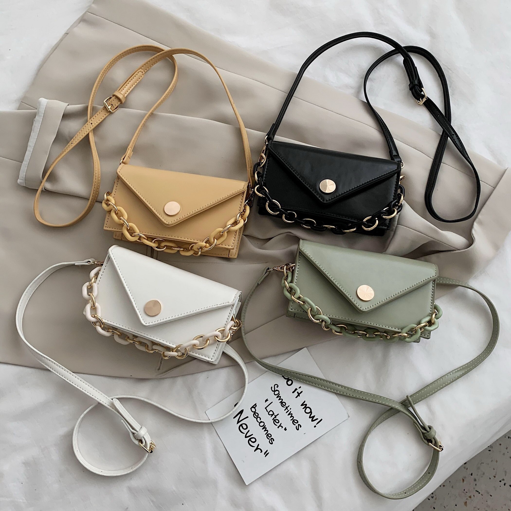 Mini Solid Color PU Leather Crossbody Bags For Women Simple Handbags and Purses Female Travel Chain Cross Body Bag