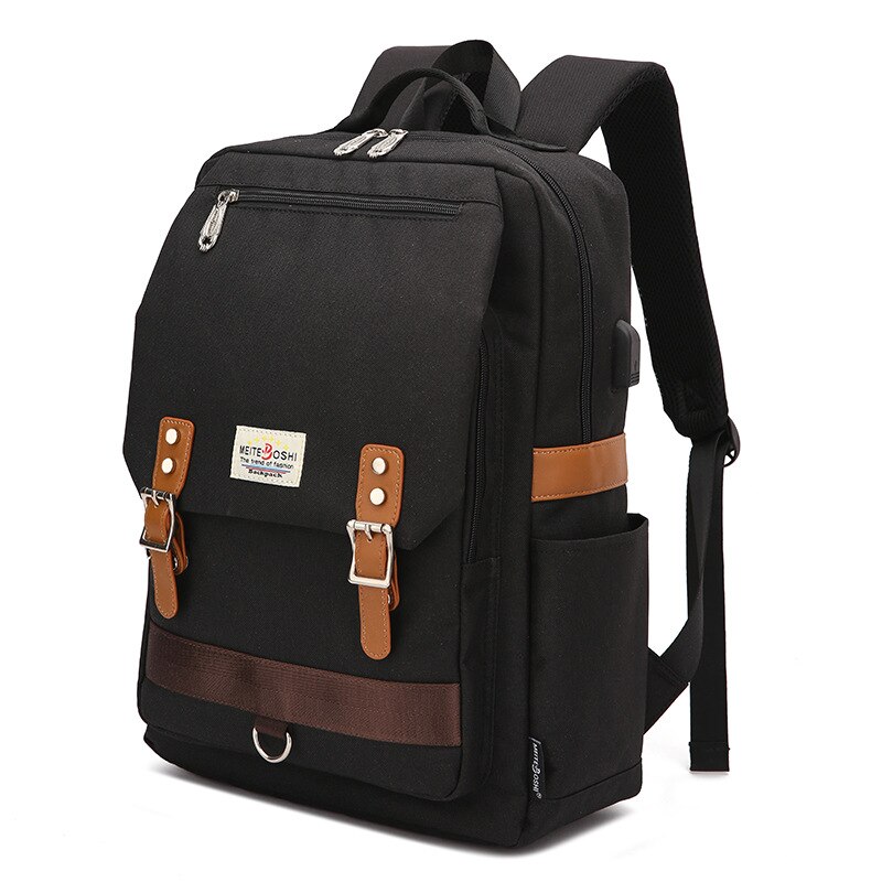 Vintage Laptop Backpack with USB Charging Port, Water Resistant Travelling Backpack Casual Daypacks School Shoulder Bag: Black