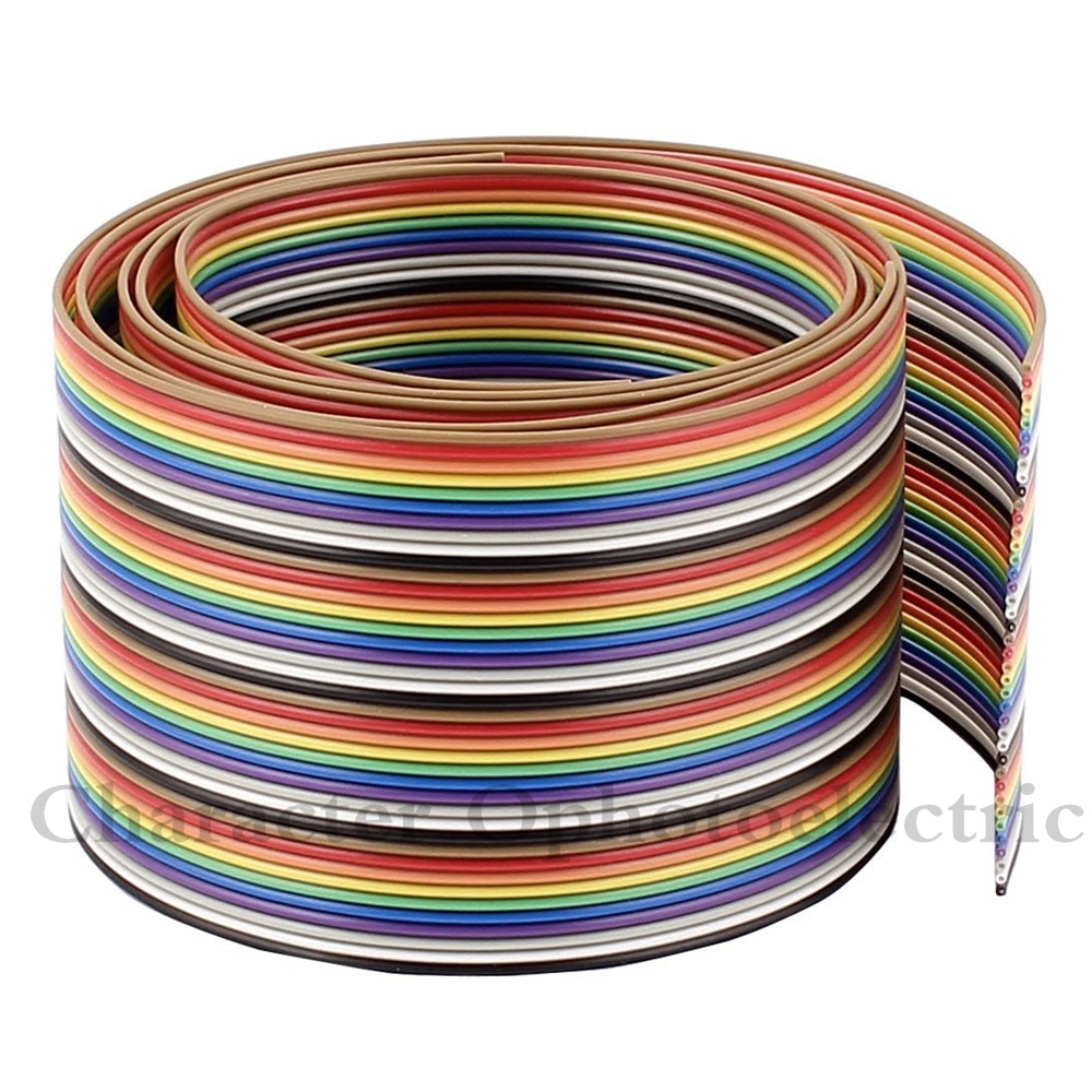 1m 2m 5m 10m 40 pins flat farge regnbuebånd idc kabel ledning regnbuekabel