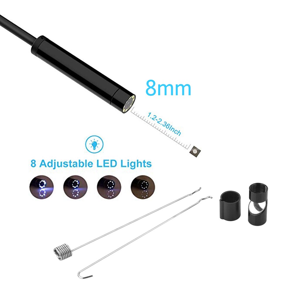 Cámara endoscópica Wifi 8MM 2/5M impermeable suave Cable de inspección cámara USB endoscopio IOS endoscopio para iphone