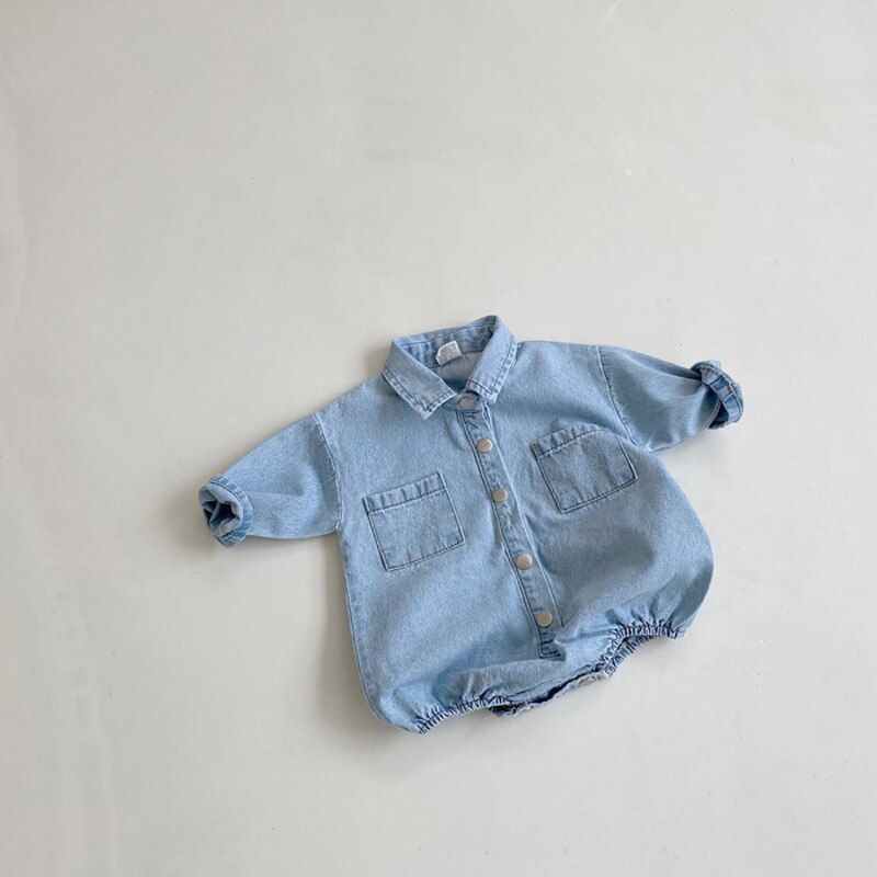 Lente Stijl Pasgeboren Baby Zachte Jeans Bodysuit Peuter Jongen Meisje Lange Mouwen Effen Bodysuits Kinderen Denim Kleding