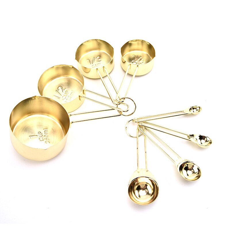 4pcs/8pc Stainless Steel Measuring Spoons Set Kit Measuring Cups Set Kitchen Accessories Baking Tea Coffee Spoon Measuring Tools: 8pc-Gold