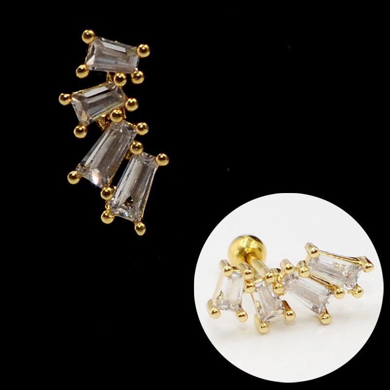 1PC Star Zircon Ear Studs Cute Ear Cartilage Helix Lobe Conch Piercing Earring For Women Jewelry 20G: Style 11-Gold