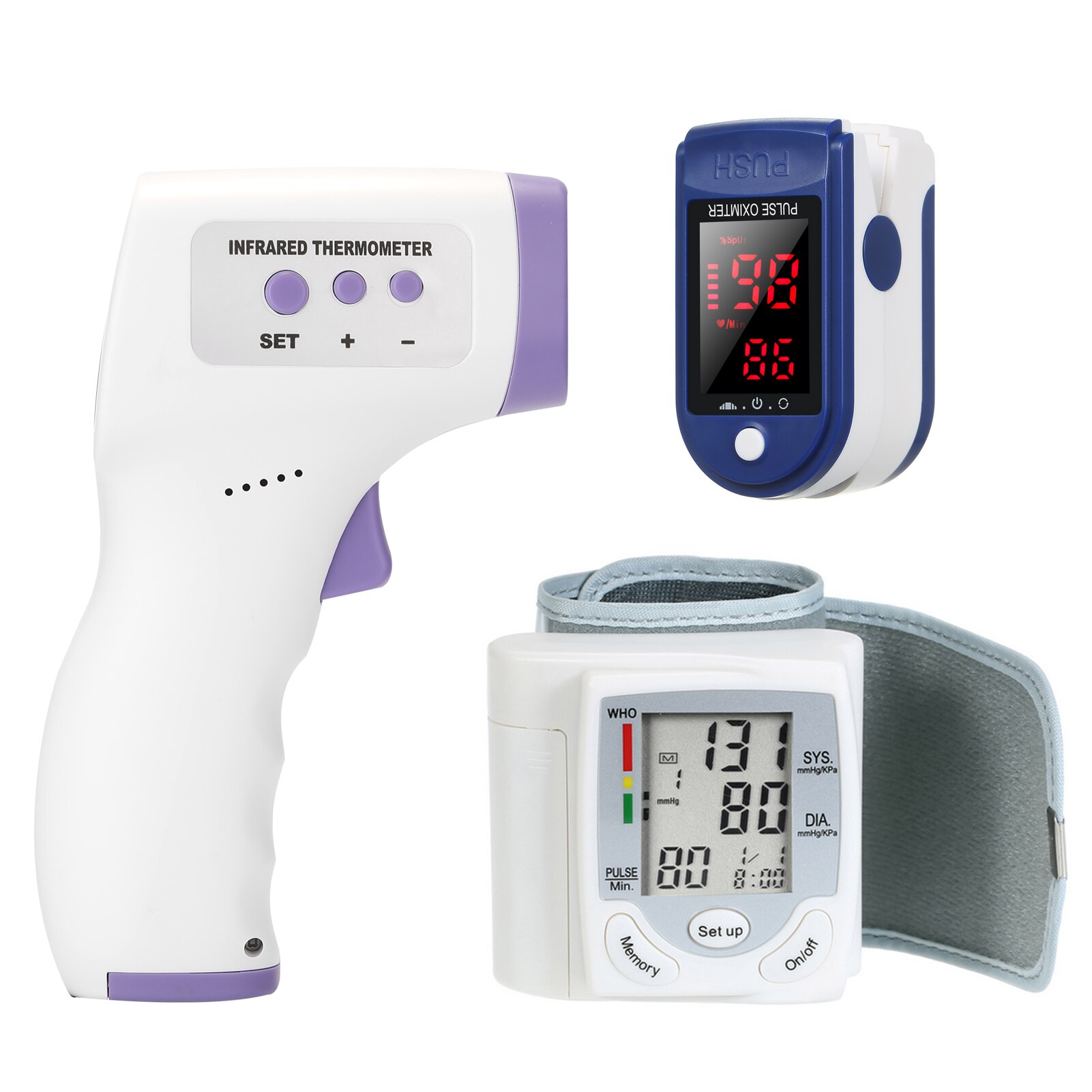 Wrist Blood Pressure Monitor LCD Display Tonometer + Finger Oximetry spo2 Finger Clip Heart Rate Monitor + Digital Thermometer: 05