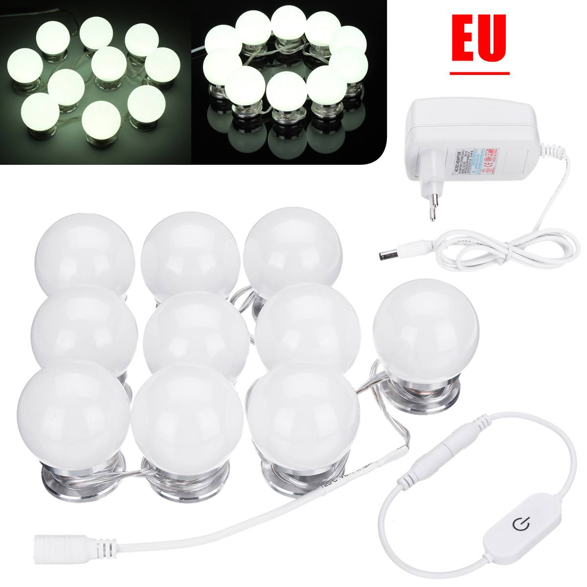 10 stuks 12v led-lampen voor make-upspiegels in hollywood-stijl, dimbaar voor wandlampen voor kaptafelspiegels: Wit