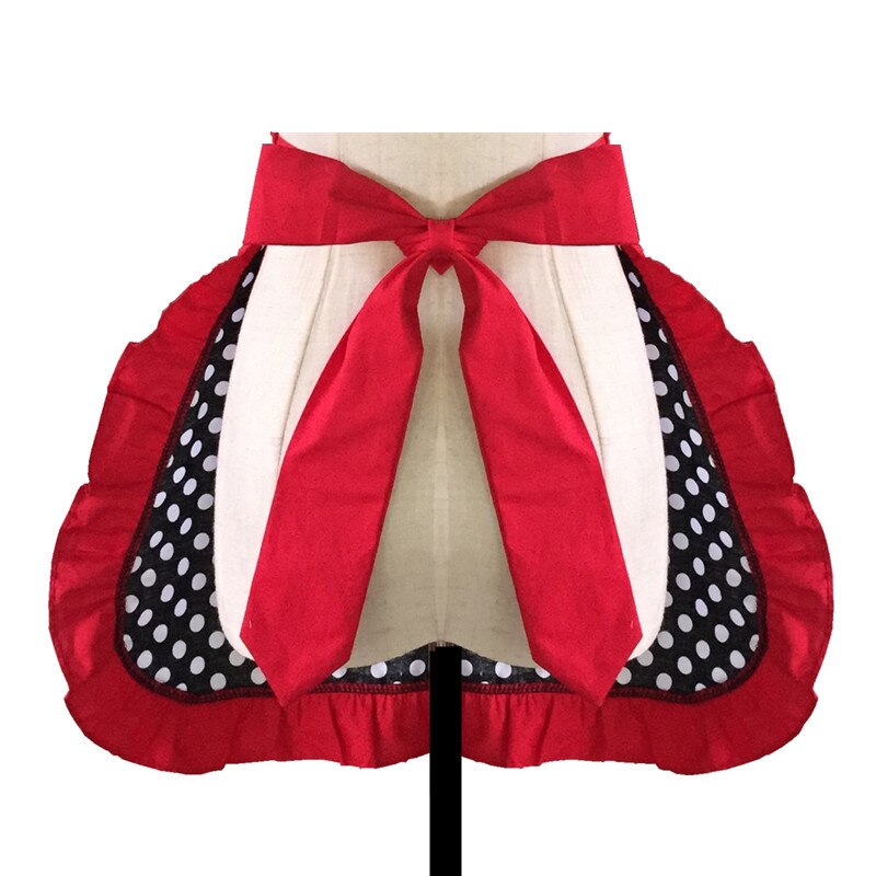 Cute Princess Polka Dots Apron Lace-up Bowknot Cloth Half-length Housekeeping Restaurant Cooking Work Cleaning Tools Aprons