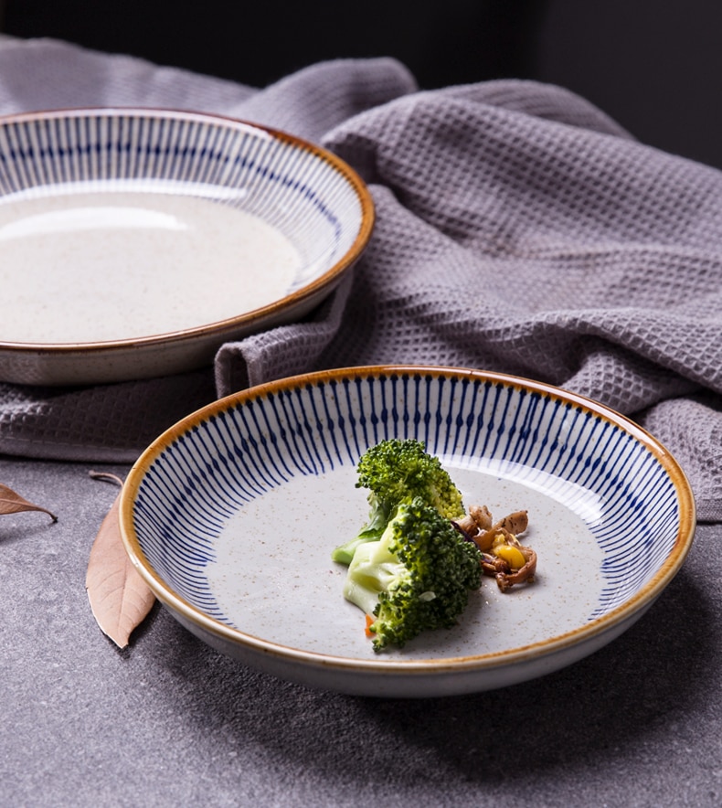 Bemalte Keramik Porzellan Geschirr runden Tiefe Rabatt Japanischen Gericht beladen Restaurant Geschirr Kommerziellen Platte Haushalt Rabatt