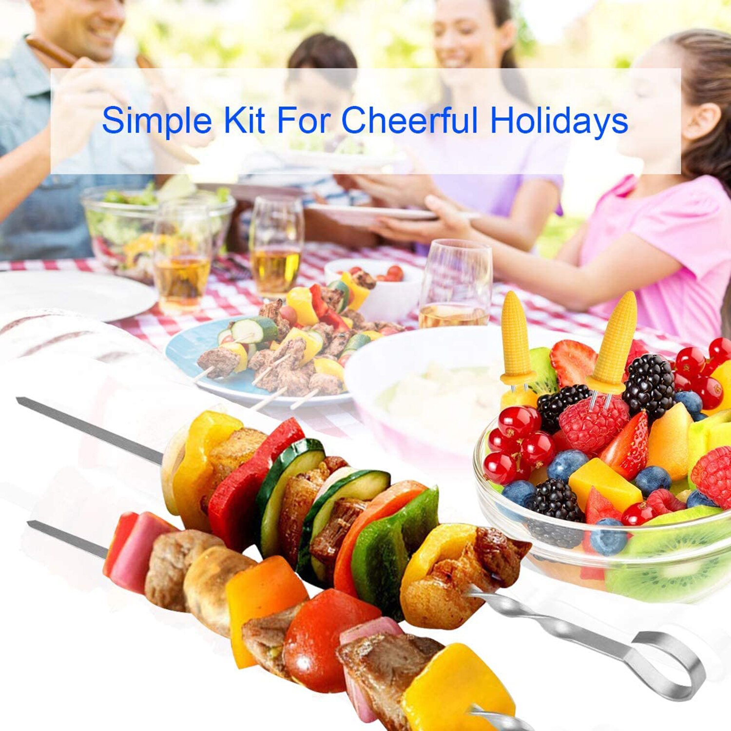 outdoor stainless steel flat needle barbecue sign stainless steel barbecue needle non-rusting barbecue tool set of 10