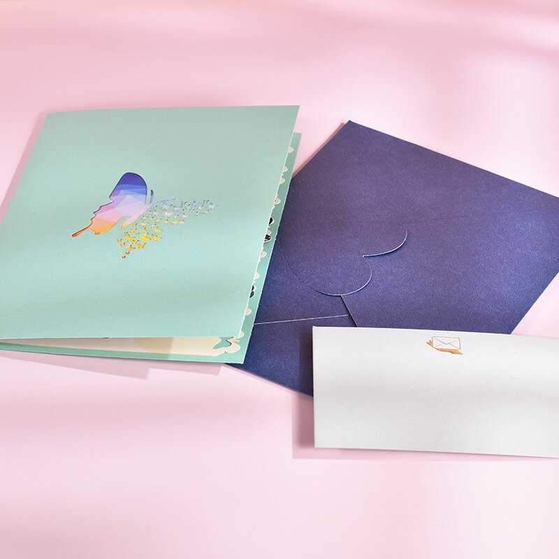 Animal 3D Pop Up Greeting Card With Envelope Flying Butterfly Festival Universal Blessing Message Best Wishes PostCard