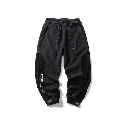 Pantalones casuales de pana para hombre, ropa de calle estilo Hip Hop Cargo, con Velcro, coreana, de chándal: XL / Black