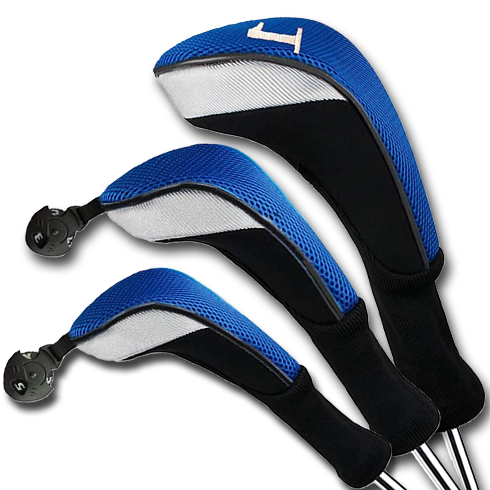 Outdoor Golf Club Head Covers for Woods with Number Tag Long Interchangeable 1 3 5 7 X Driver Fairway Hybrid: No.135 Blue 3Pcs