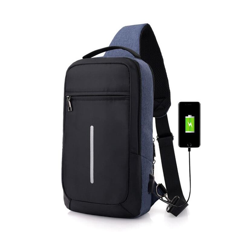 male small travel bag sling chest bag usb charge men messenger bags waterproof mini cross body bags women shoulder bag bagpack: blue
