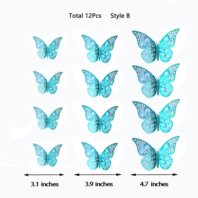 3D Royal Blue Hollow Paper Rose Flower Butterfly Wall Sticker Living Home Decoration Wedding Butterflies Decals: Indigo Blue Style B