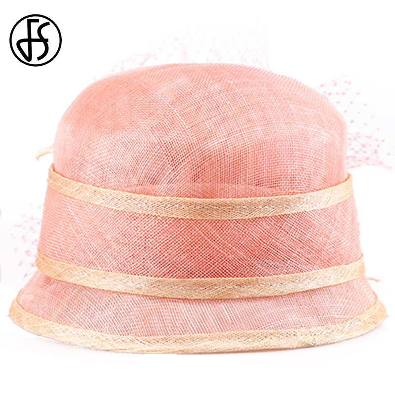 FS Sinamay-sombreros de flores para mujer, sombrero rosa de ala ancha, estilo Derby, tocado para boda, iglesia, , Chapeu femenino