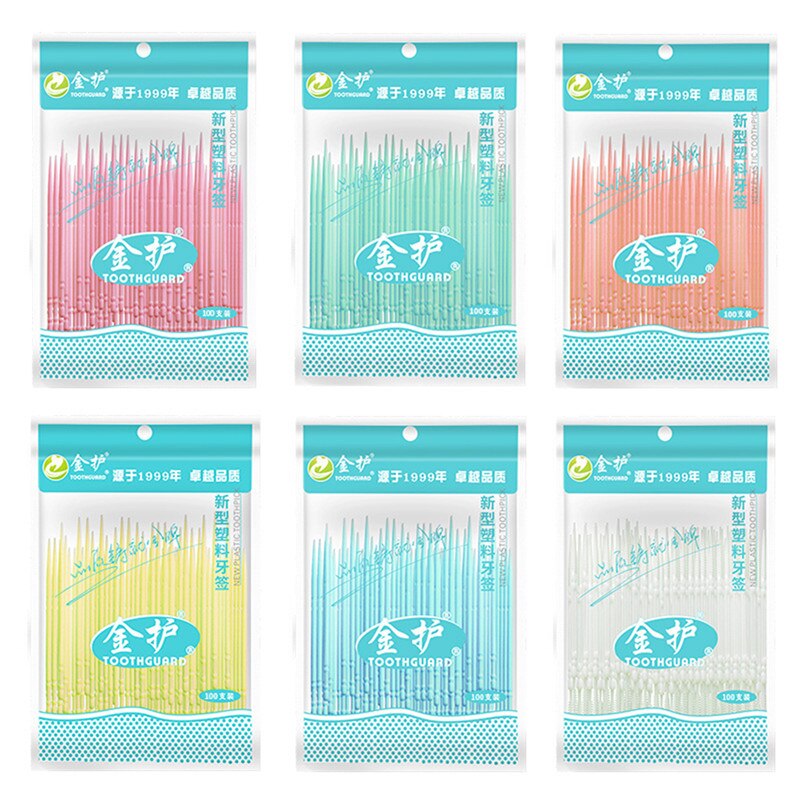 100Pcs Dubbele Superfijne Tand Stok Flosdraad Staven Borstel Bamboestok Dental Oral Care Schone Tanden Voedsel Residu Tandenstoker