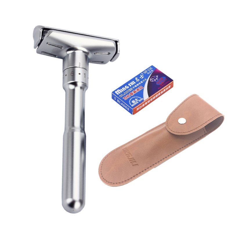 DDPGGL Men Classic Double Edge Adjustable Razor Shaver Smooth to Aggressive 1-6 Lime Hair Removal Razor with 5 Blades: Orange