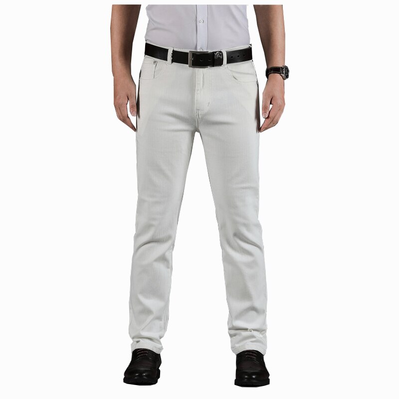 Hvide jeans mænd straight stretch regular fit business casual denimbukser mandlige lange bukser jeans mærke large størrelse 40: 28