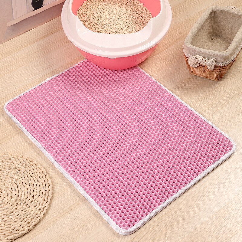 Cat Litter Mat EVA Waterproof Cat Litter Trapping Pets Mat Pad Large Flexible Trapping: Pink / 30X30cm