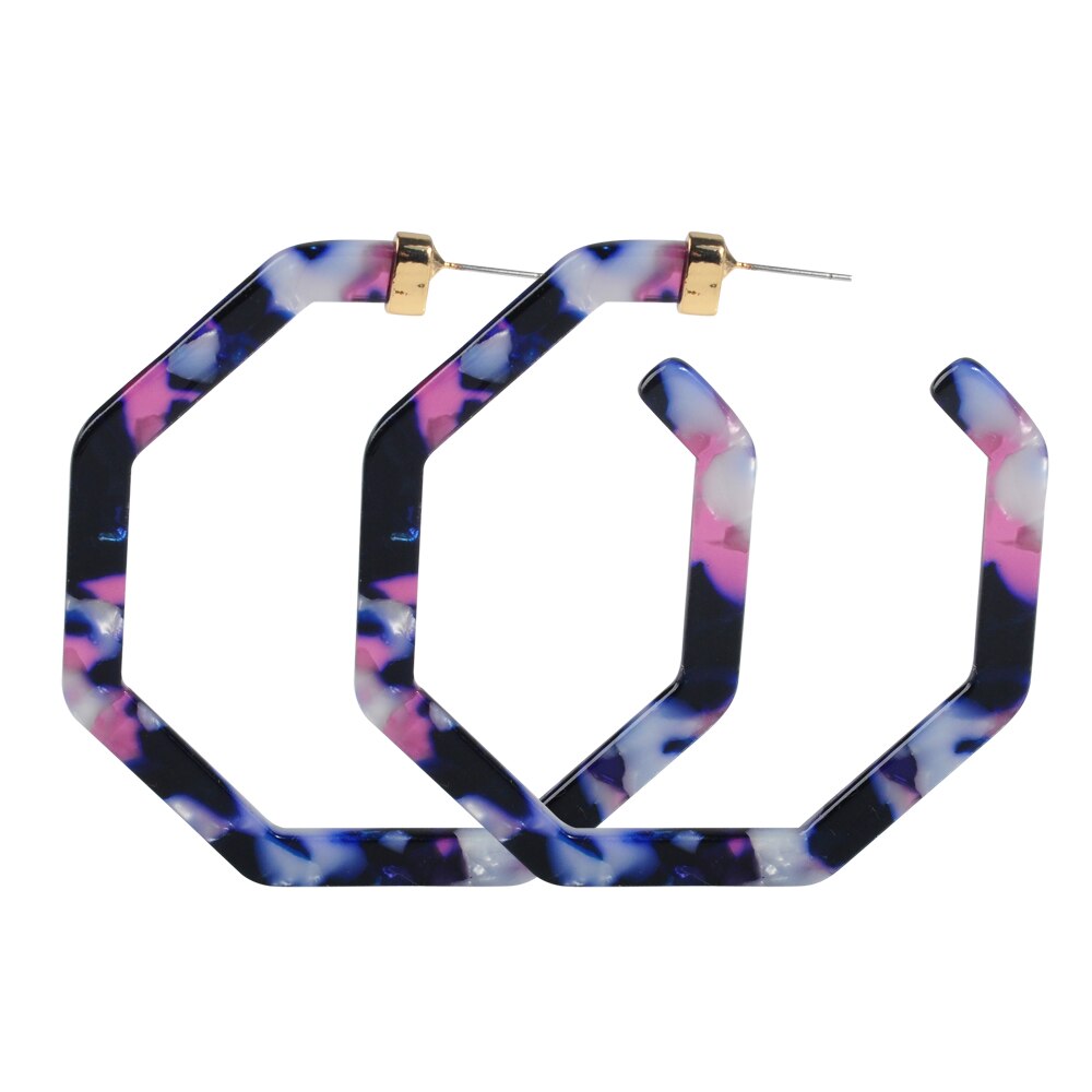 11 Colors Available Women Hexagon Acrylic/Resin Big Hoop Earrings Colorful Acid Acetate Jewelry