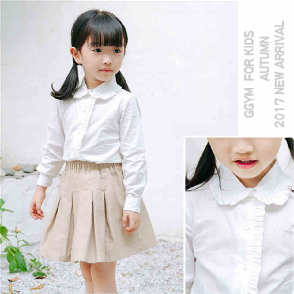 Students White Shirts For Girls School Uniforms Cotton Turn-Down Collar Blouses Girls Cotton Blouses Autumn Teenage Kids Clothes