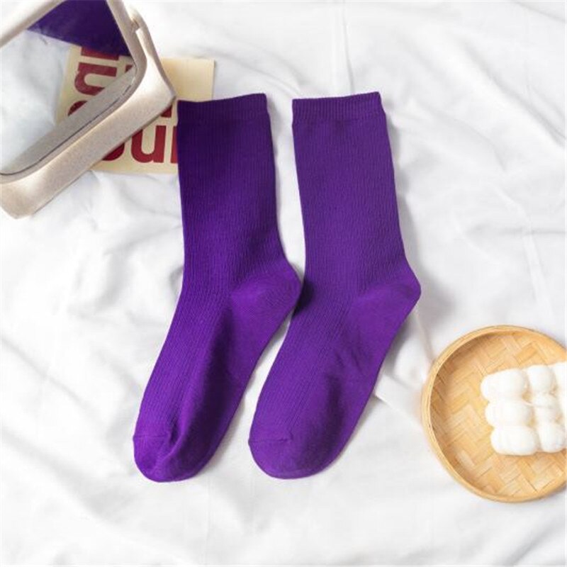 Women Japanese Korea High School Girls High Socks Loose Solid Colors Double Needles Knitting Cotton Long Socks: WZ020-13