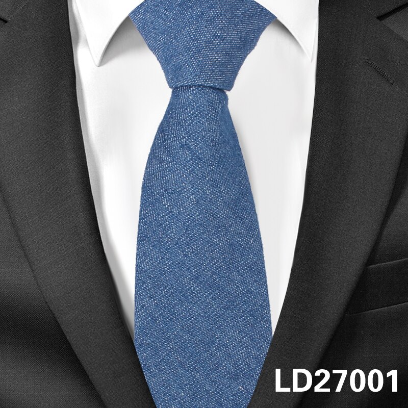 Jeans Neck Ties For Men 6cm Skinny Denim Cotton Ties Casual Solid Necktie Plaid Narrow Gravata Business Suits Tie: LD27001