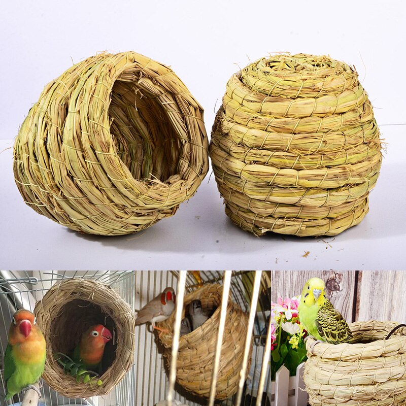 Nid d'oiseau naturel paille fait main/Pigeon oiseau maison perroquet nid chambre pour animaux de compagnie cour oiseau Cages ornement