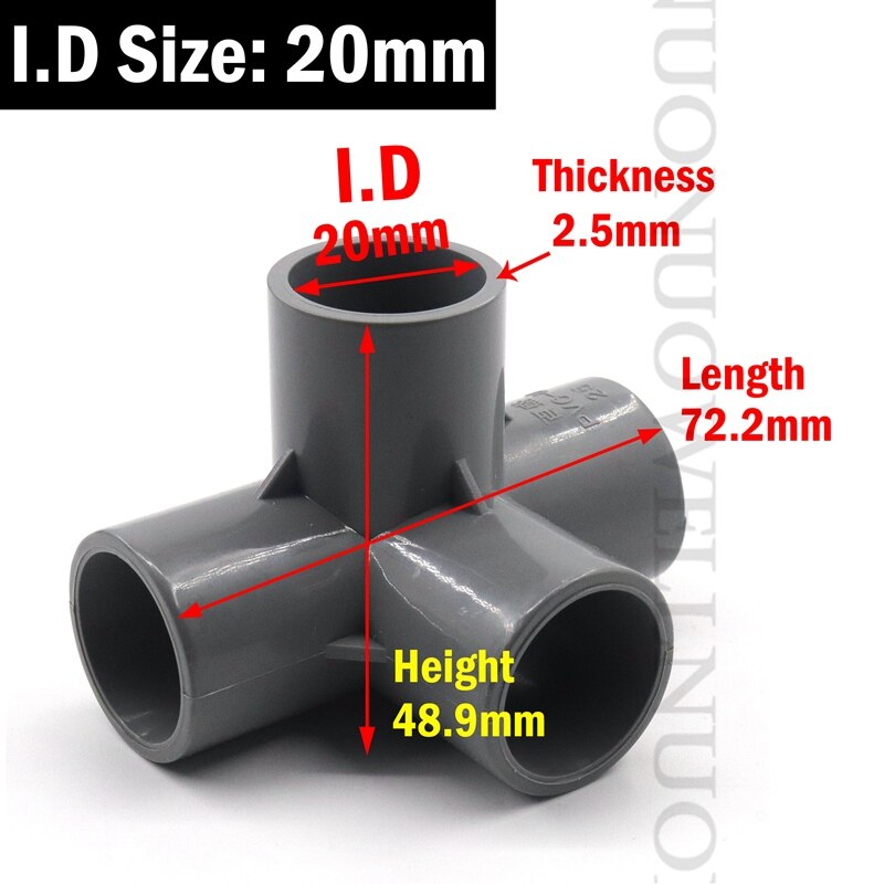 2~20pcs I.D 20~50mm PVC Three-dimensional 4 Way Connector Fish Tank Water Supply Tube Adapter Garden Irrigation Pipe Fittings: Bronze Yellow / 16mm