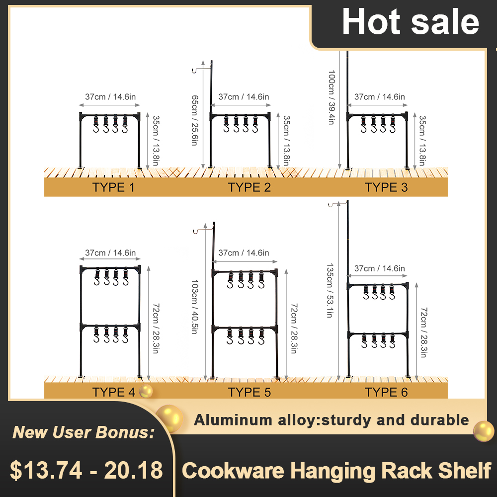 Lightweight Folding Camping Cookware Hanging Rack Shelf Portable Outdoor BBQ Tool Clothes Storage Hanger Stand Rack