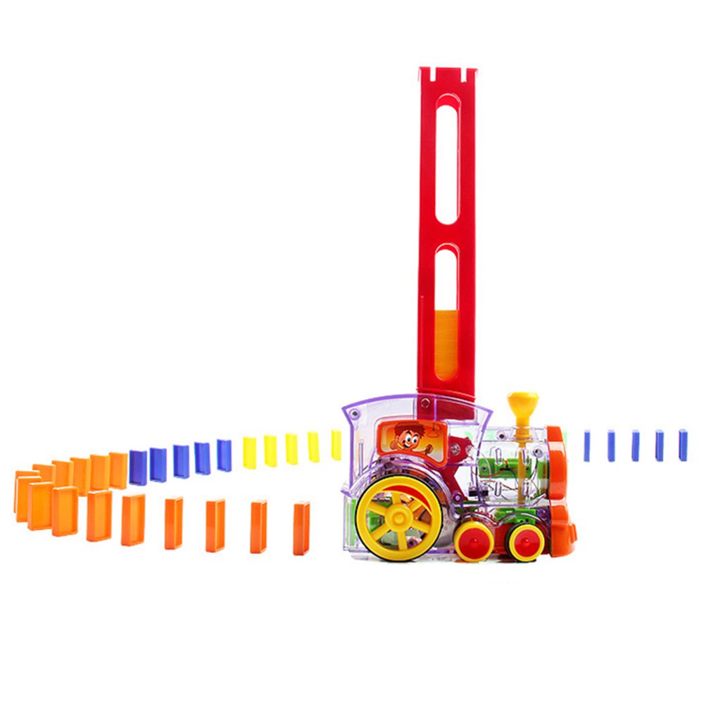 Electric Domino Train Car Vehicle Model With Sound Light Music Domino Blocks Kits Magical Automatic Set Up Colorful Games Toys