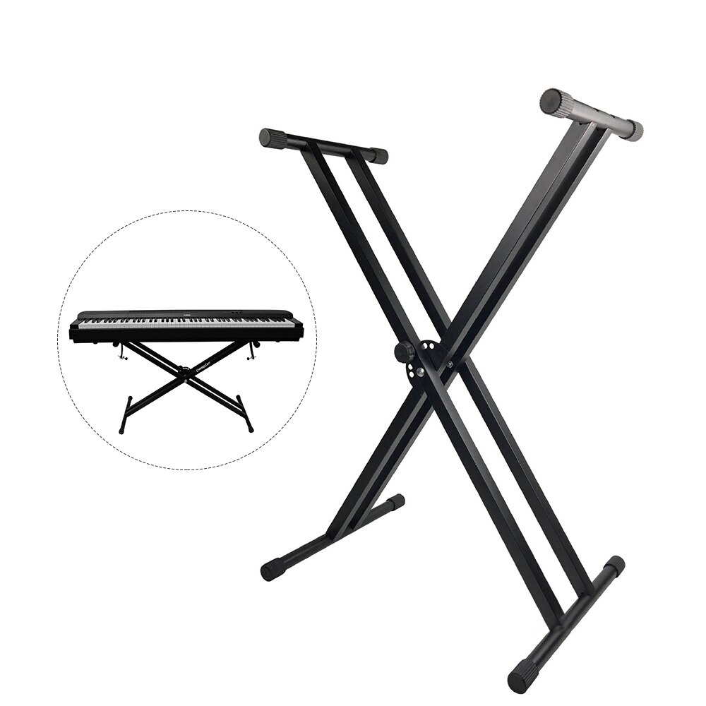 X-Style Piano Keyboard Stand Adjustable and Portable Heavy Duty Music Stand with Anchoring Strap Black
