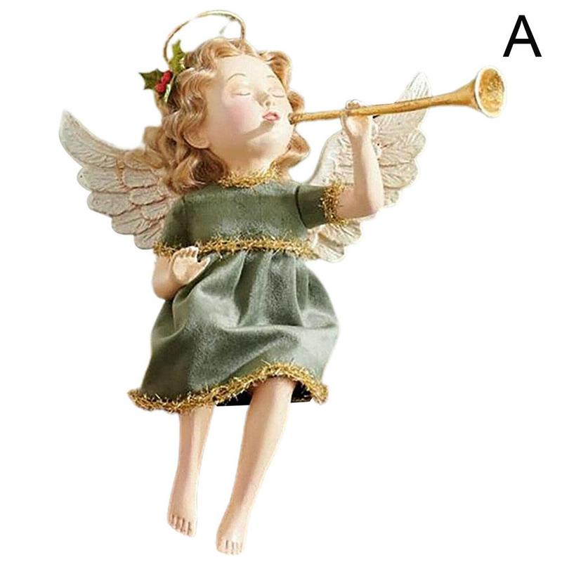 Christmas Angel Resin Garden Decor Christmas Cherub Girl A Angel Christmas Ornaments Home Sitting Trumpet Blowing Year: sit