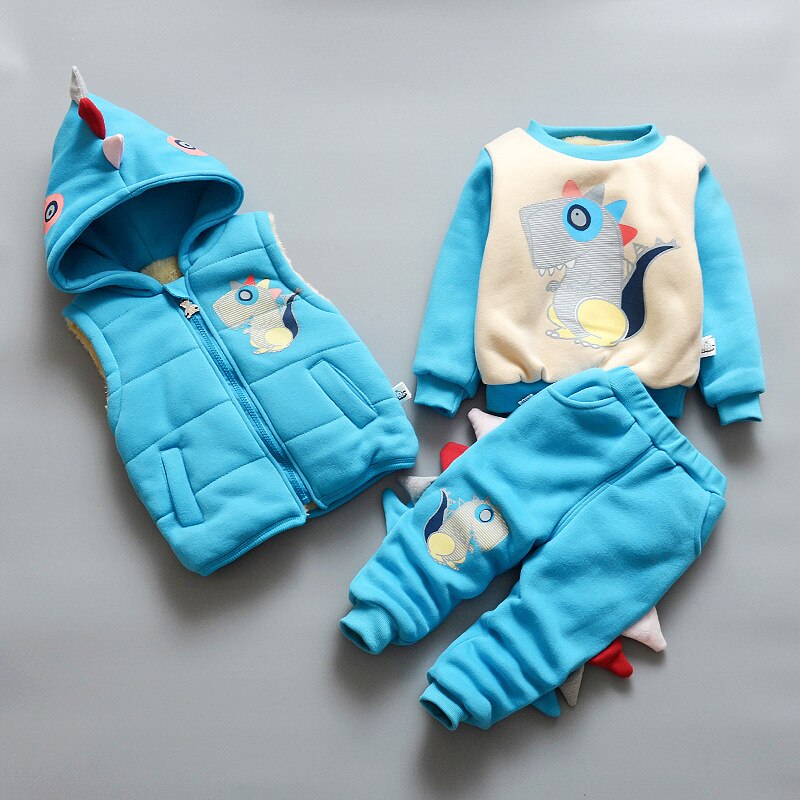 Høst og vinter barn pluss fløyels varm tegneserie tredelt dress gutter og jenter bomull fortykket vest + klær + bukser: Stil 6 / 2t