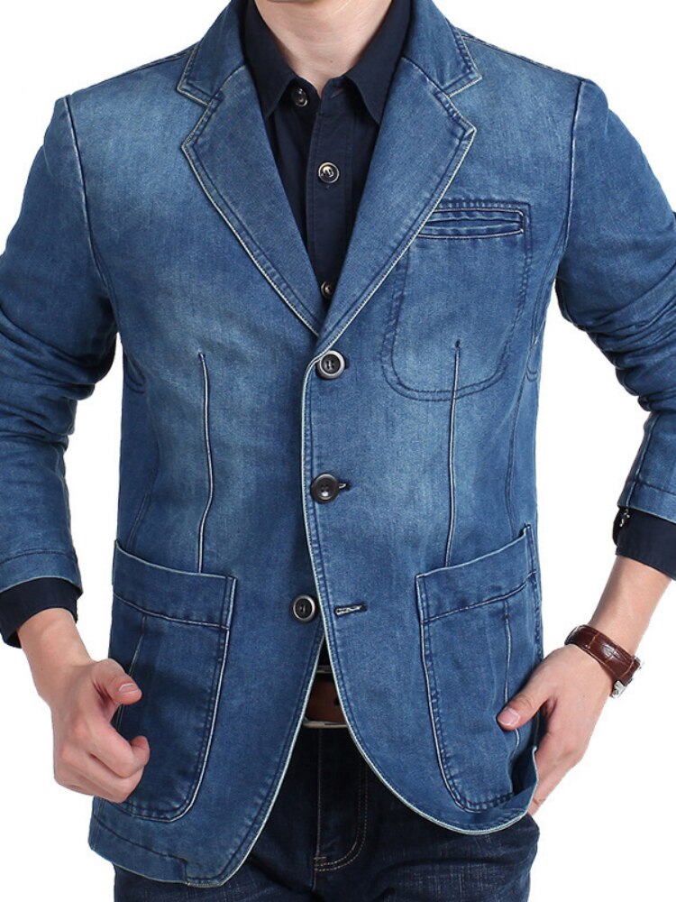 2022 denim suit men&#39;s casual loose large size youth denim suit jacket jacket men mens casual suits: light blue / M