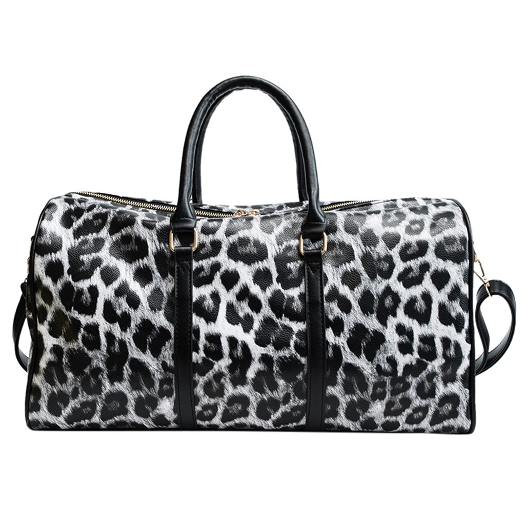 Unisex sling axel handväska leopard crossbody resväska stor kapacitet pu läder weekend duffel bag messenger bag су: Vit