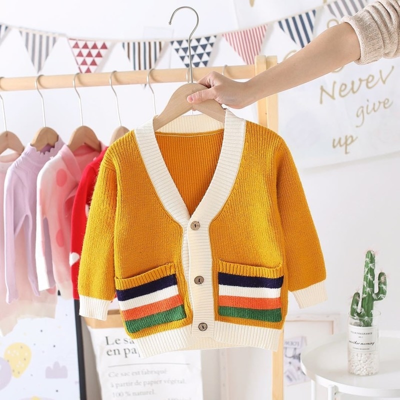Børn forårstøj bomuldstrøje børn baby børn pige dreng striktrøje cardigan toppe outfit farverig sweater