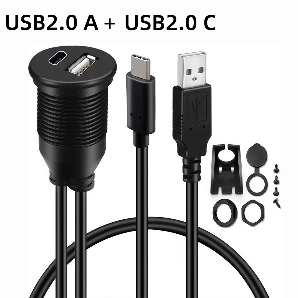 Przedłużacz USB 2.0 A&rodzaj-C USB 3.0 A&rodzaj-C 2.0/3.0/3.1 męnarty na żeńnarty robić montażu na desce rozdzielczej samochodu Wodoodporny kabel podtynkowy robić montażu na panelu: czarny